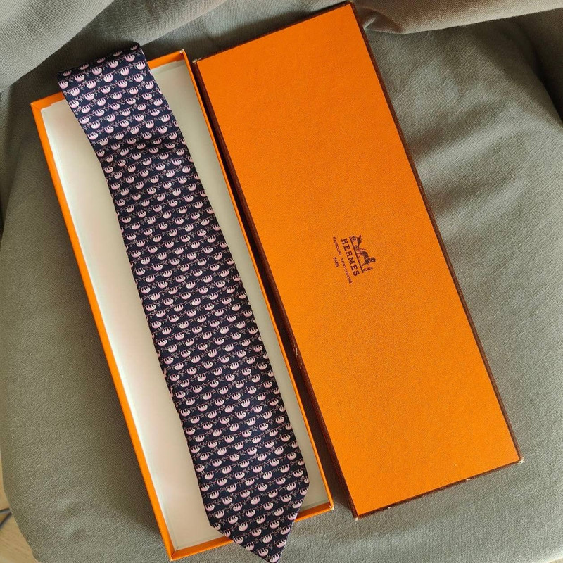 Hermes Paris Silk Tie 605715 PA Koala Blue - 1