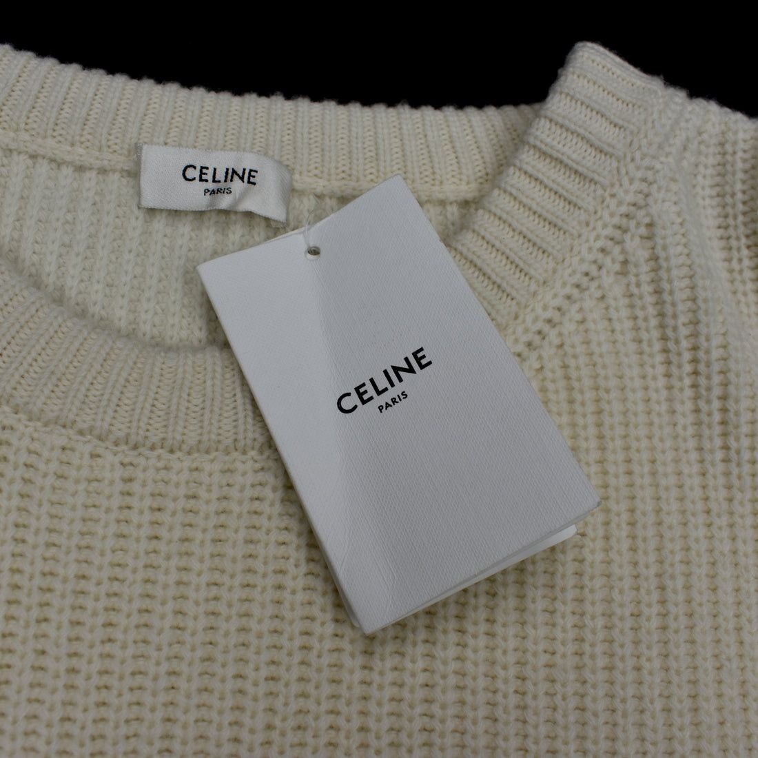 CELINE Cream Wool Sequin Logo Crewneck Sweater - 6