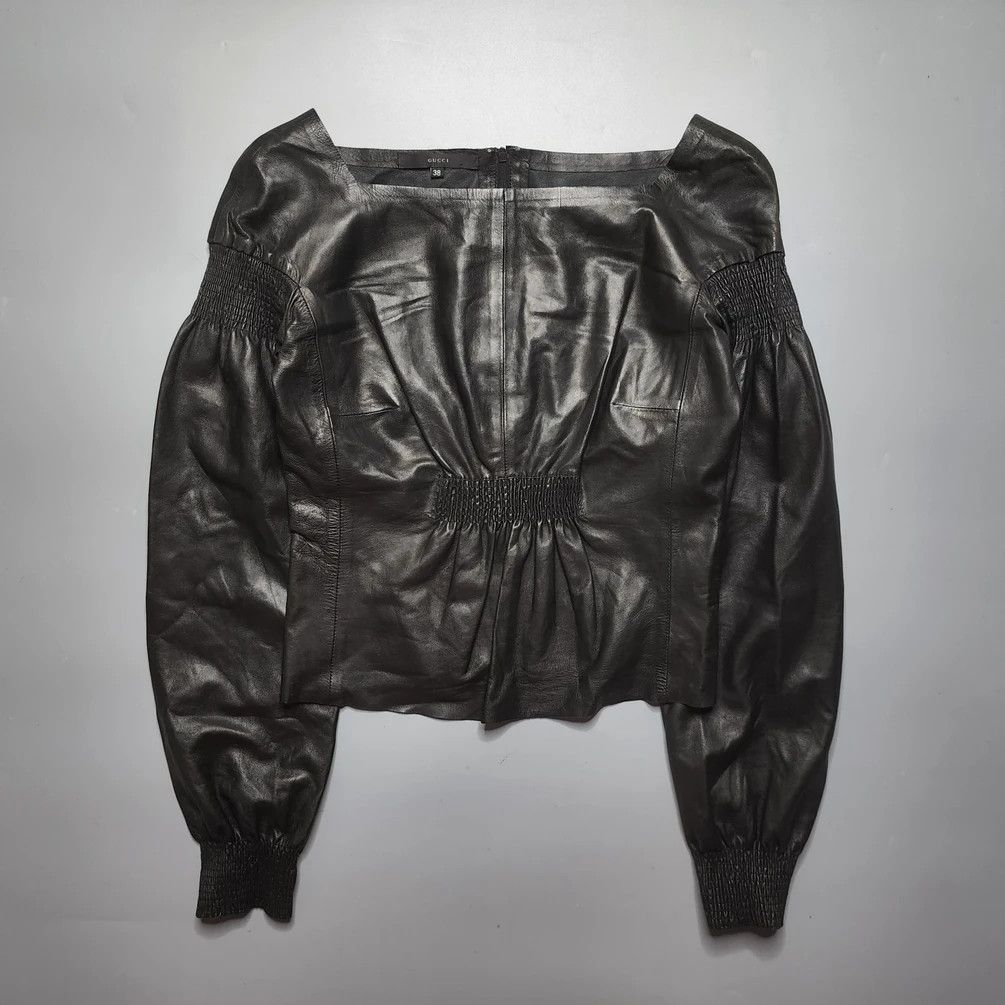Gucci x Tom Ford - FW99 Runway Black Leather Peasant Blouse - 3