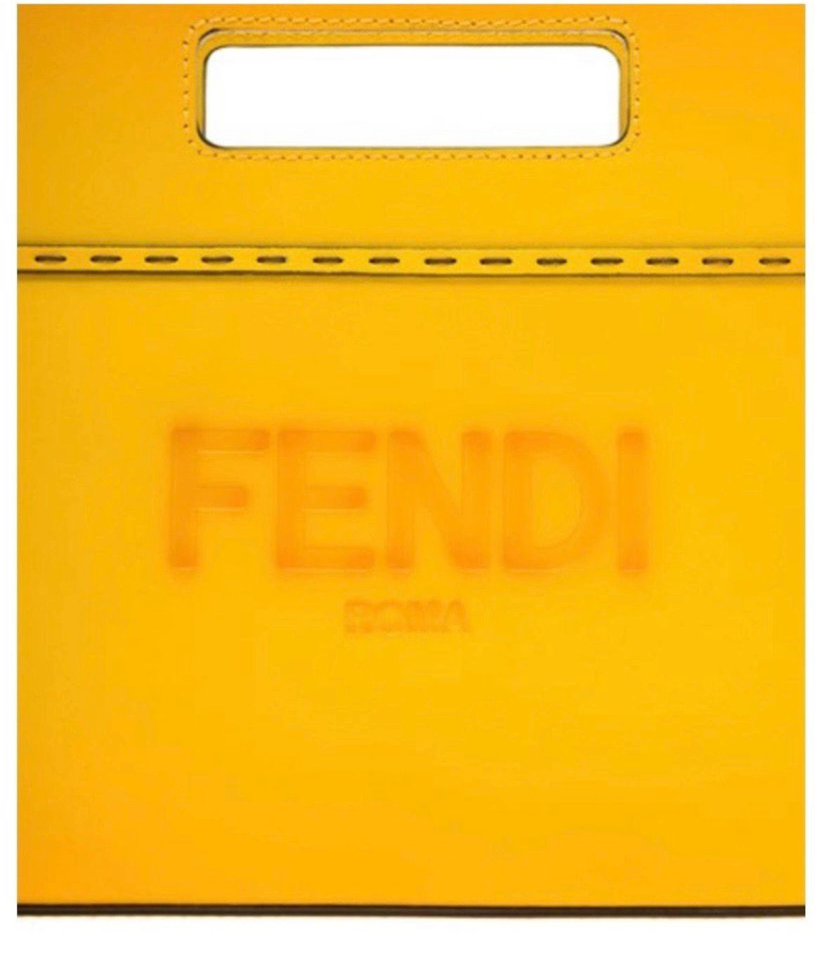 FENDI MAN'S YELLOW LEATHER MINI SHOPPER BAG WITH LOGO - 4