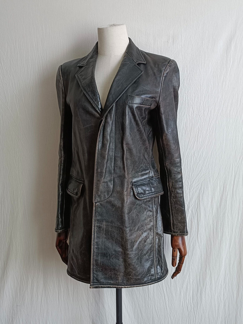 Jean Paul Gaultier City Hunter Black Distressed Leather Jacket - 1