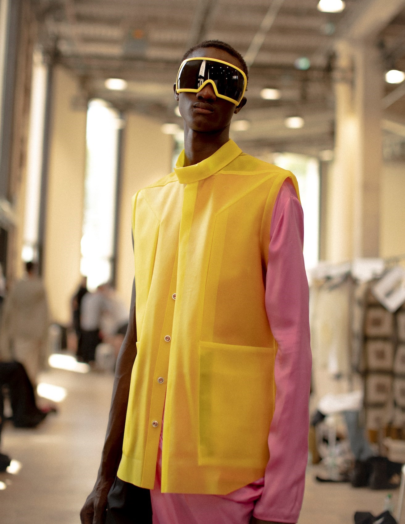 Rick Owens *NEW* KRIESTER MASK/SHIELD SUNGLASSES LEMON SS23 RUNWAY 