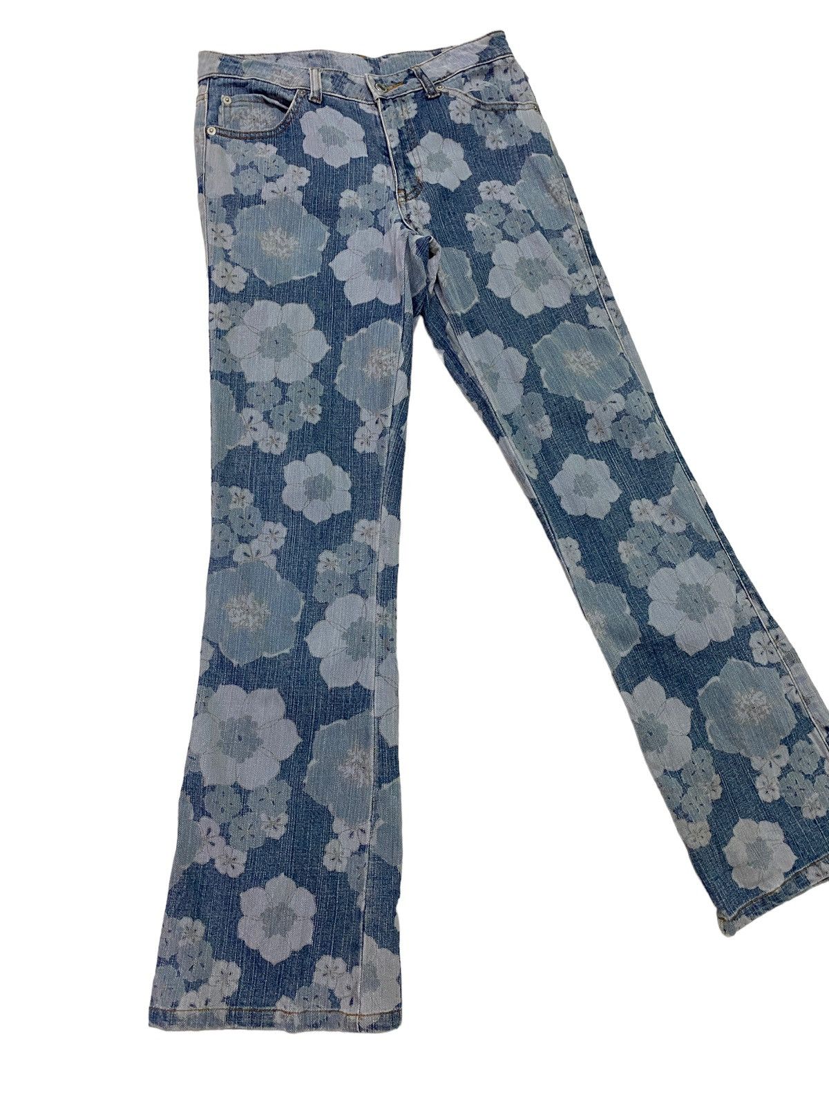 Vintage - Flared LIB-ACE Flower Acidwash Overprint Denim S46K - 1