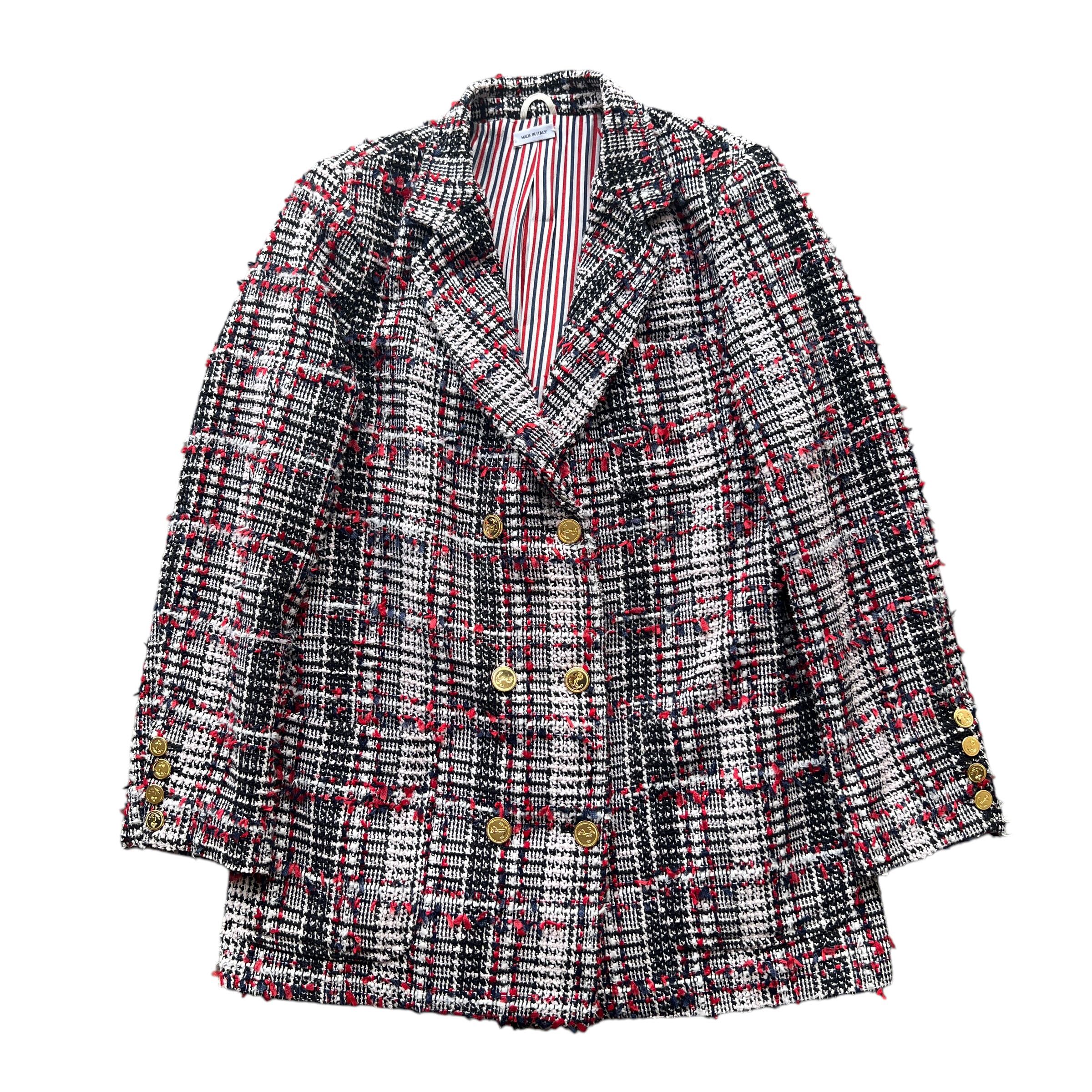Thom Browne Red Prince of Wales Tweed Sack Blazer  - 2