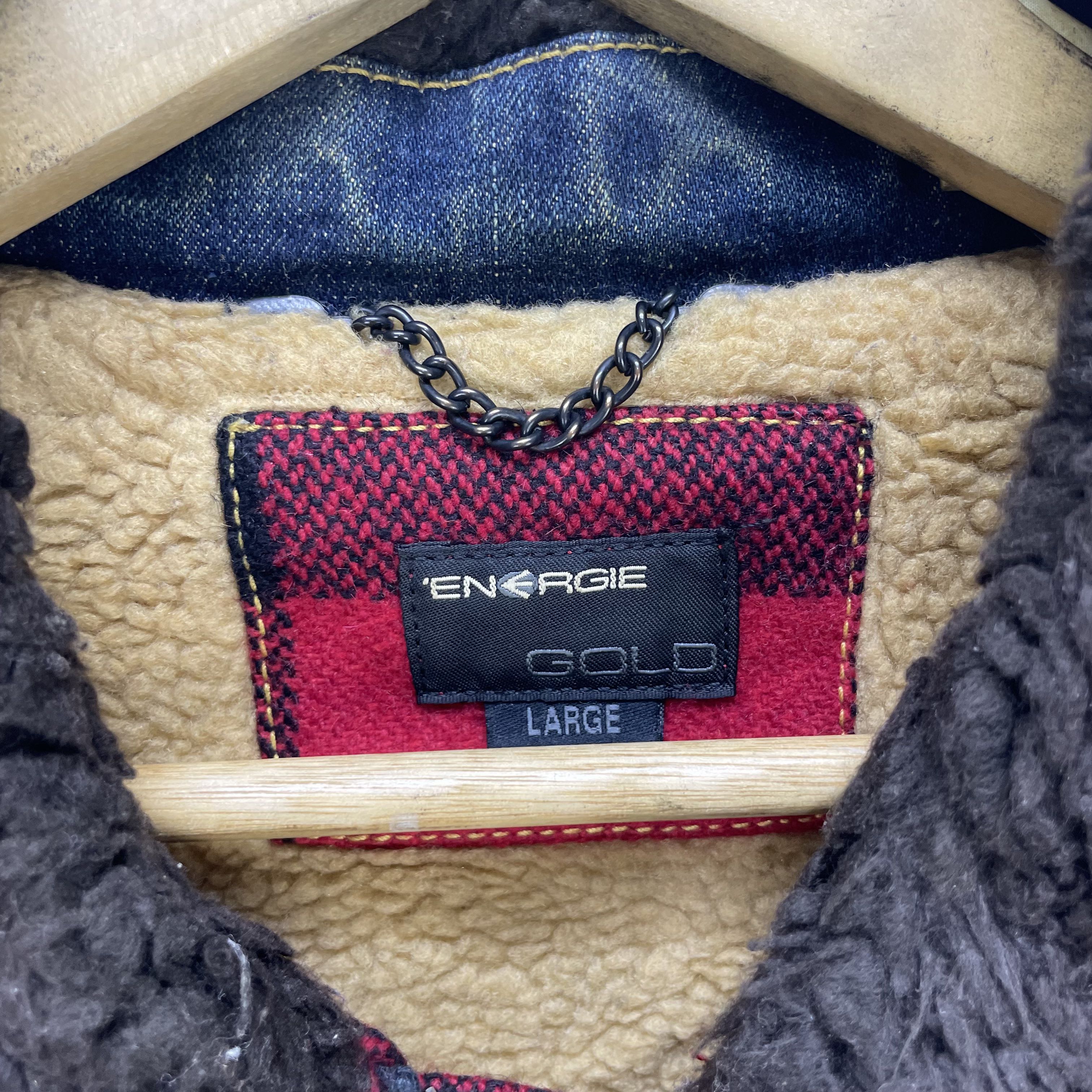 Vtg Energie Gold X Sixty Fox River Pacth Buffalo Plaid Shearling Jacket - 10