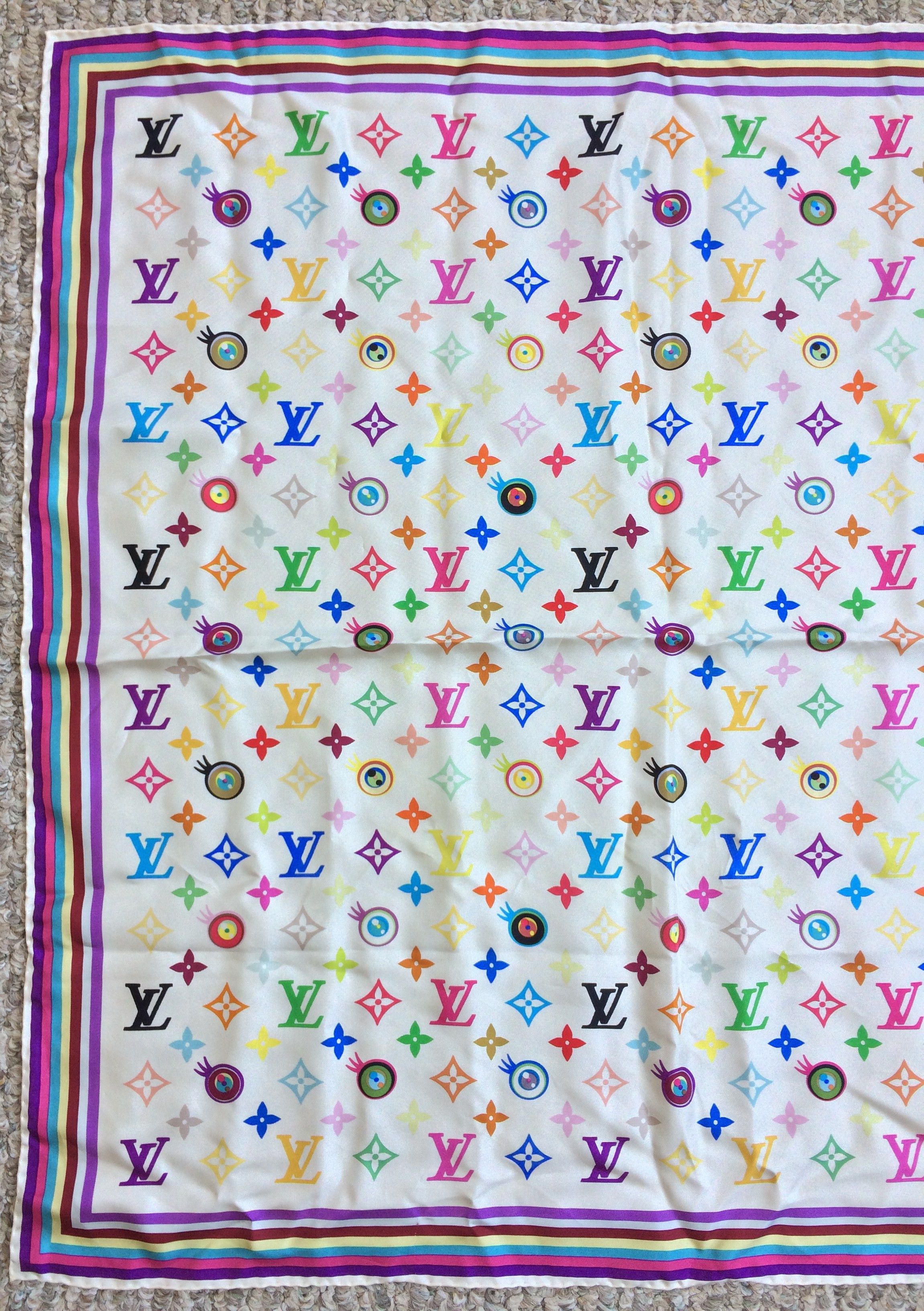 S/S 2003 Vuitton Murakami Multicolor Monogram Silk Scarf - 2