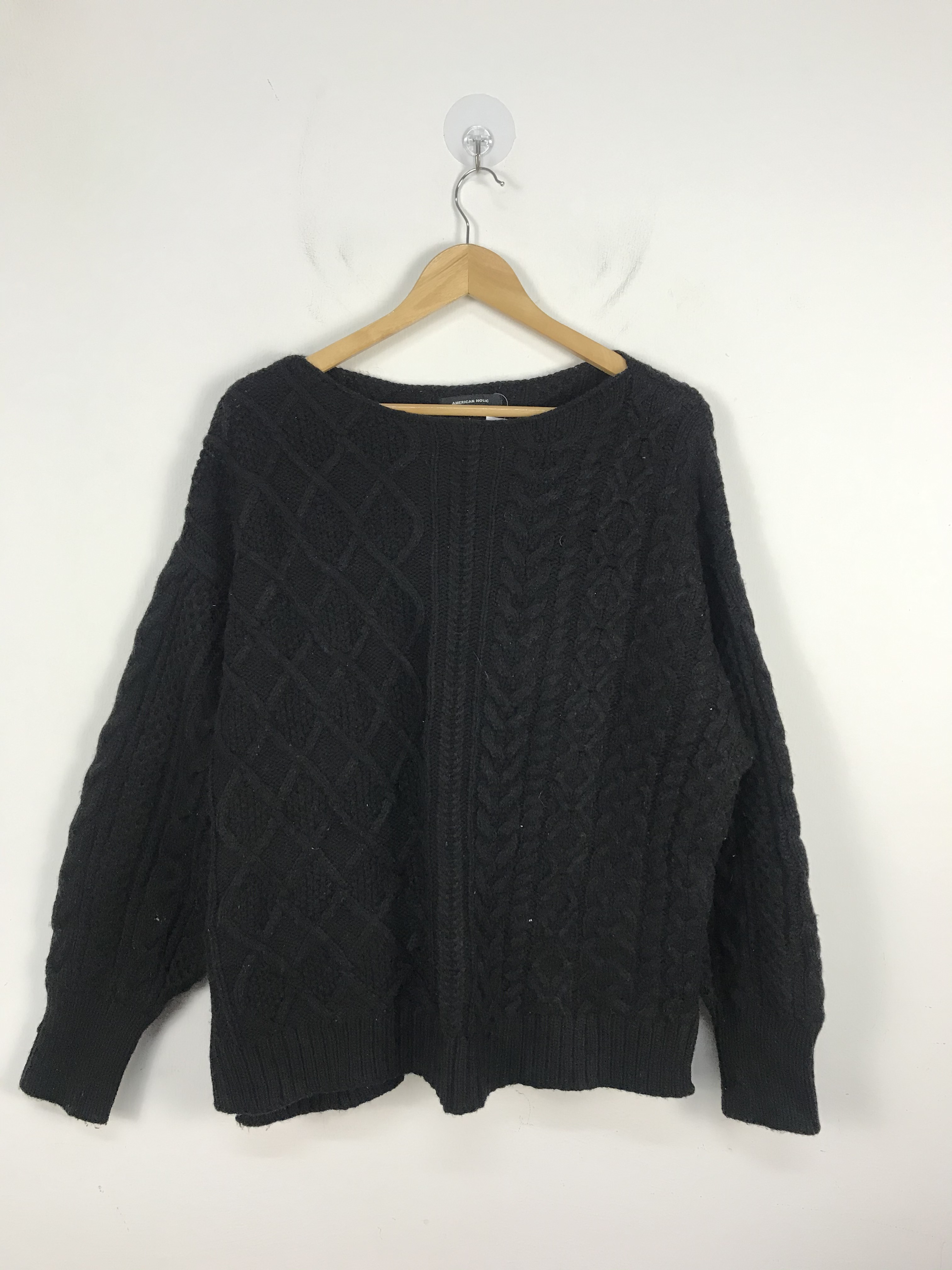 Japanese Brand - American Holic Black Giant Braid Cable Knit Sweater #3034 - 1