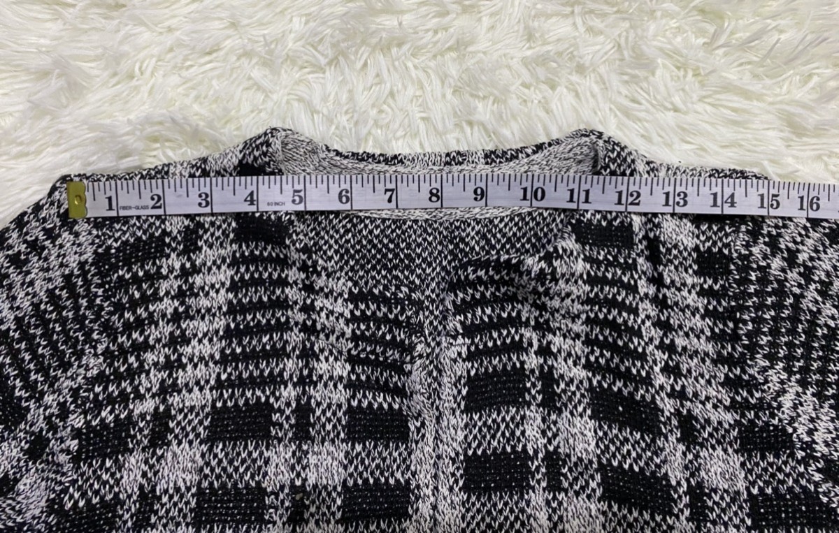 Cardigan - Plaid Checked Open Front Knitted - 14