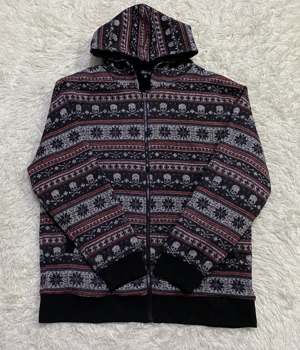 Japanese Brand - Fullprint Skulls Fleece Lined Zipper Hoodie Knitwear Jacket - 5
