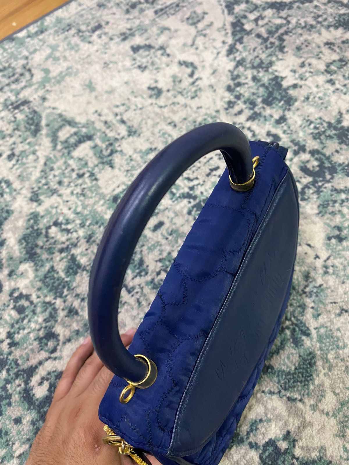 Vintage Moshino Quilted Blue Love Hand Carry Bag - 5