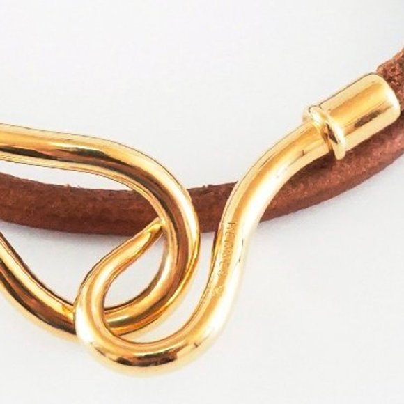Hermes Brown Leather Jumbo Double Tour Hook Bracelet Golden - 3