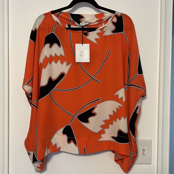 Diane Von Furstenberg - DVF New Hanky Silk Top in African Tulip Deep Coral - 5