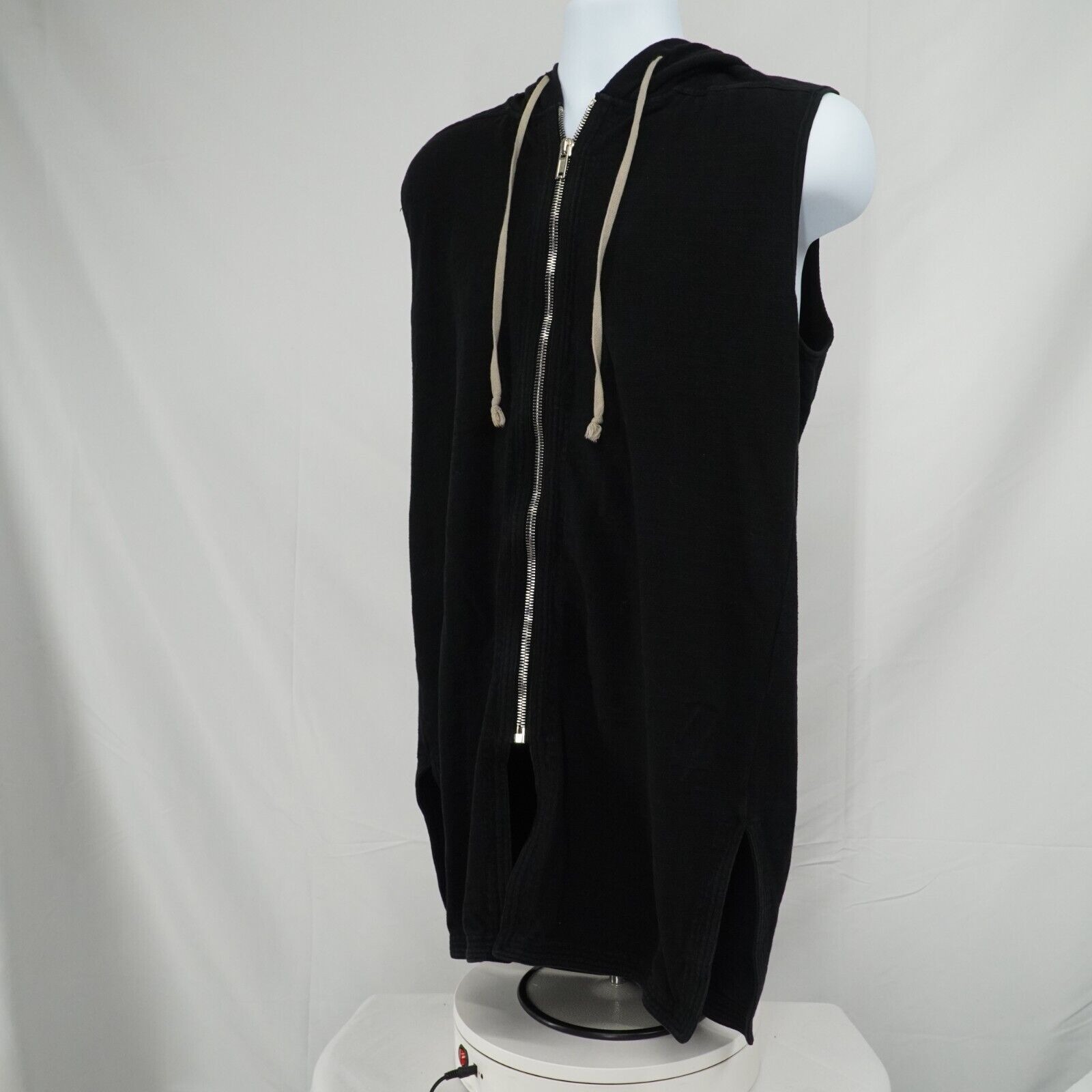 Black Zip Up Sleeveless Jacket Hoodie Cotton - Medium - 2