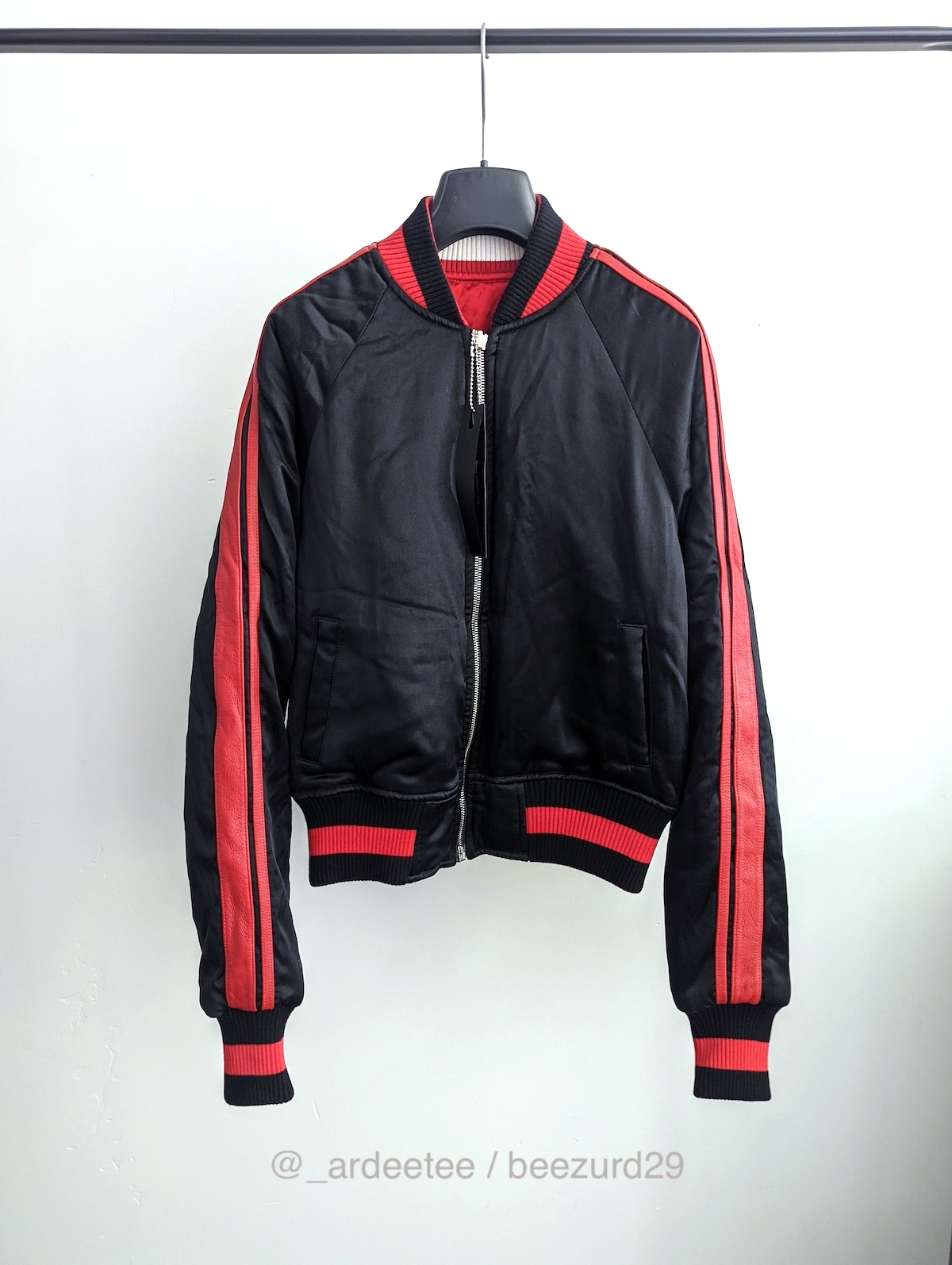 *NWT* SILK/LEATHER REVERSIBLE BOMBER (BLACK/RED) - 3