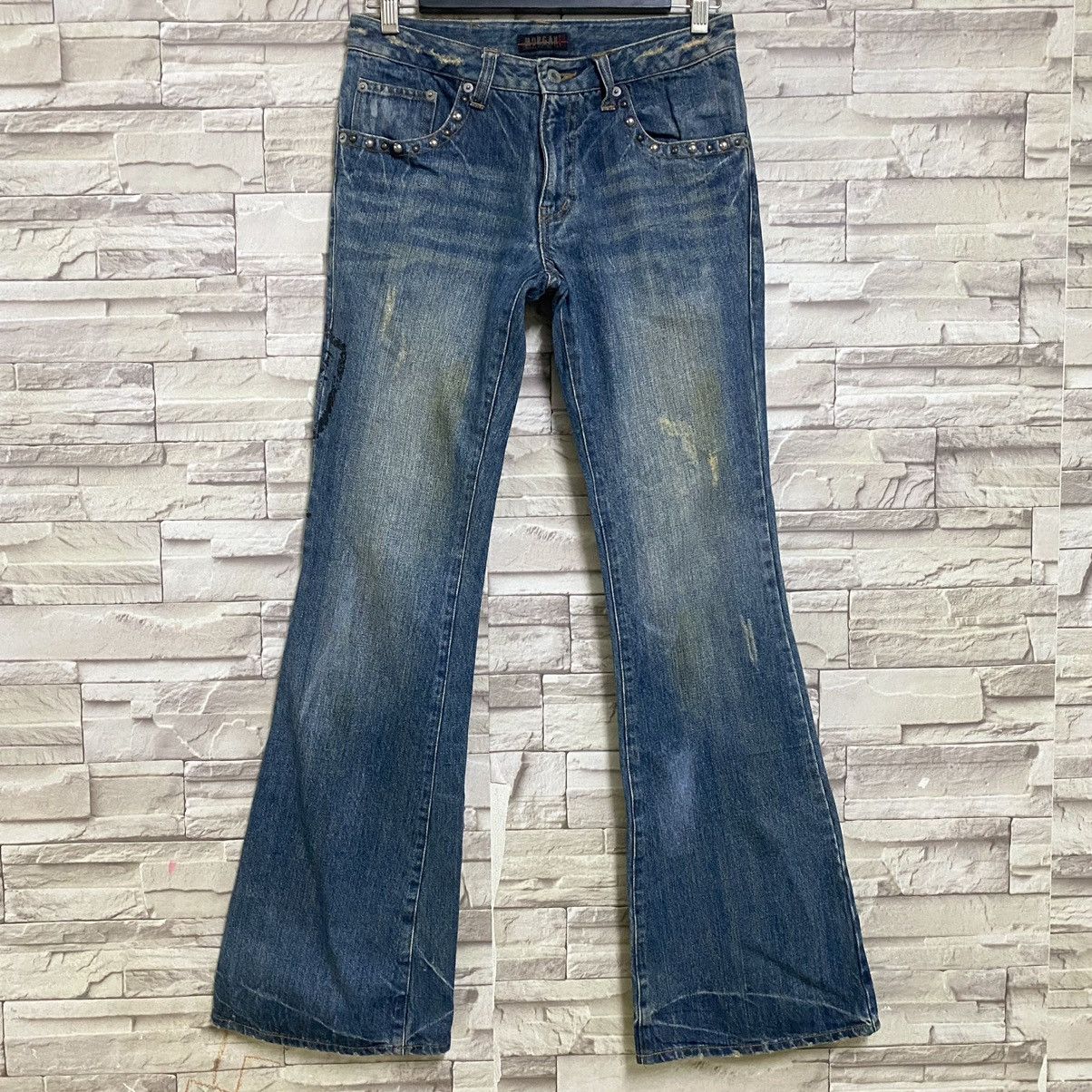 Morgan Homme Distressed Denim Flare Jeans Studded - 3