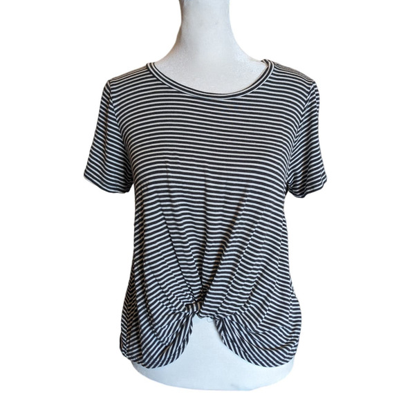 Atticute Black White Striped Wrap Front Tshirt Medium - 1