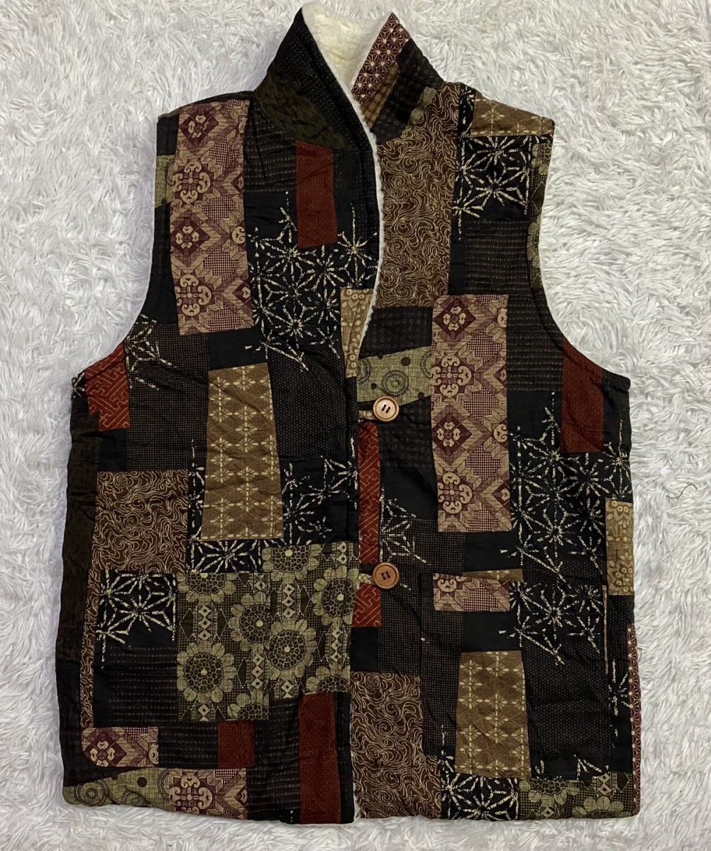 Other - Sherpa Fleece Vest Printed like Patchwork Design - 3