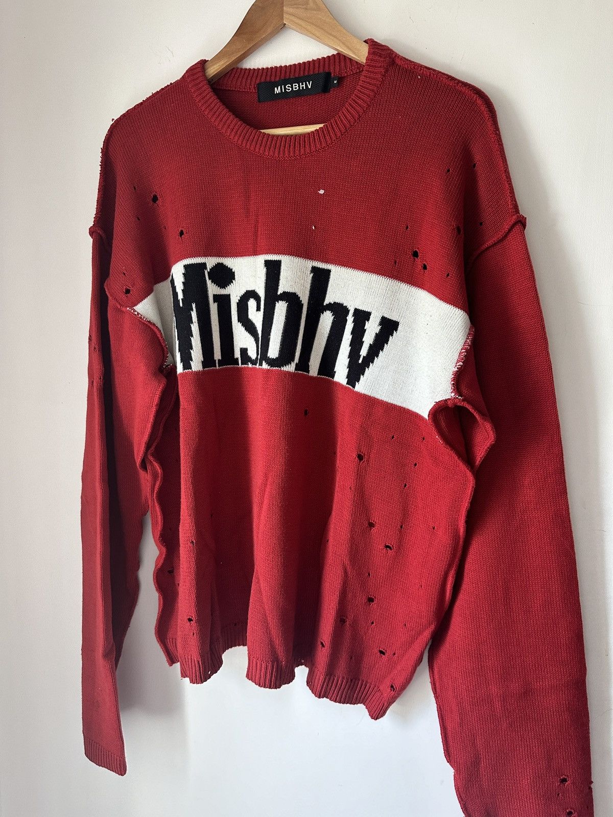 MISBHV Distressed Knitted Red Sweater - 1