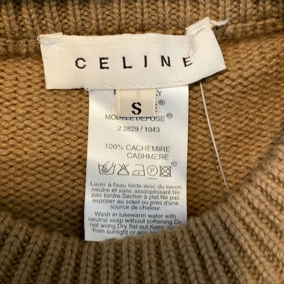 Celine Sweater 100% Cashmere Knit Pullover Long Sleeve Carmel Brown Small - 2