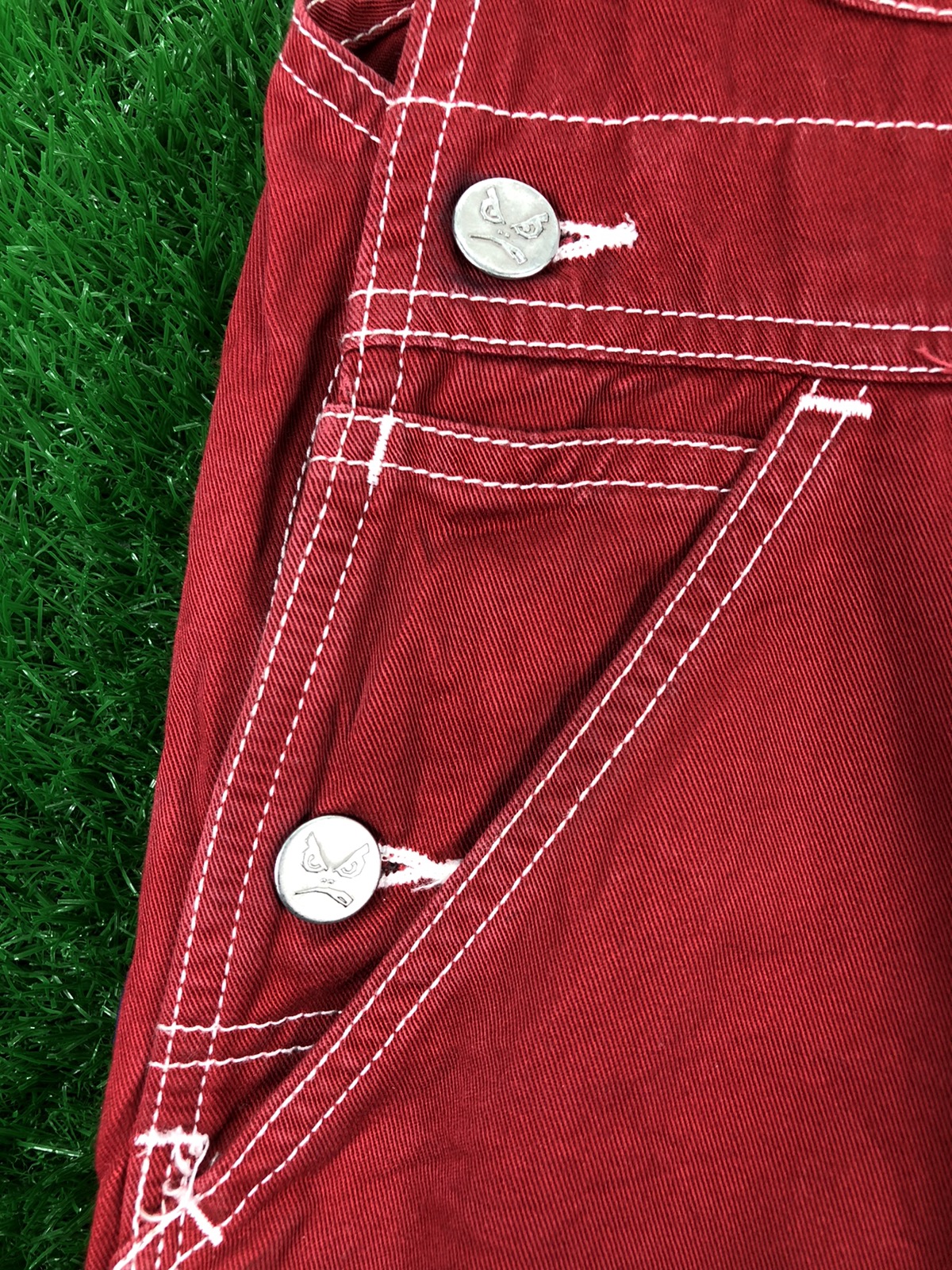 Vintage - Vintage 90's Bad Boy Jeans Red Overall Denim Workwear Style - 10