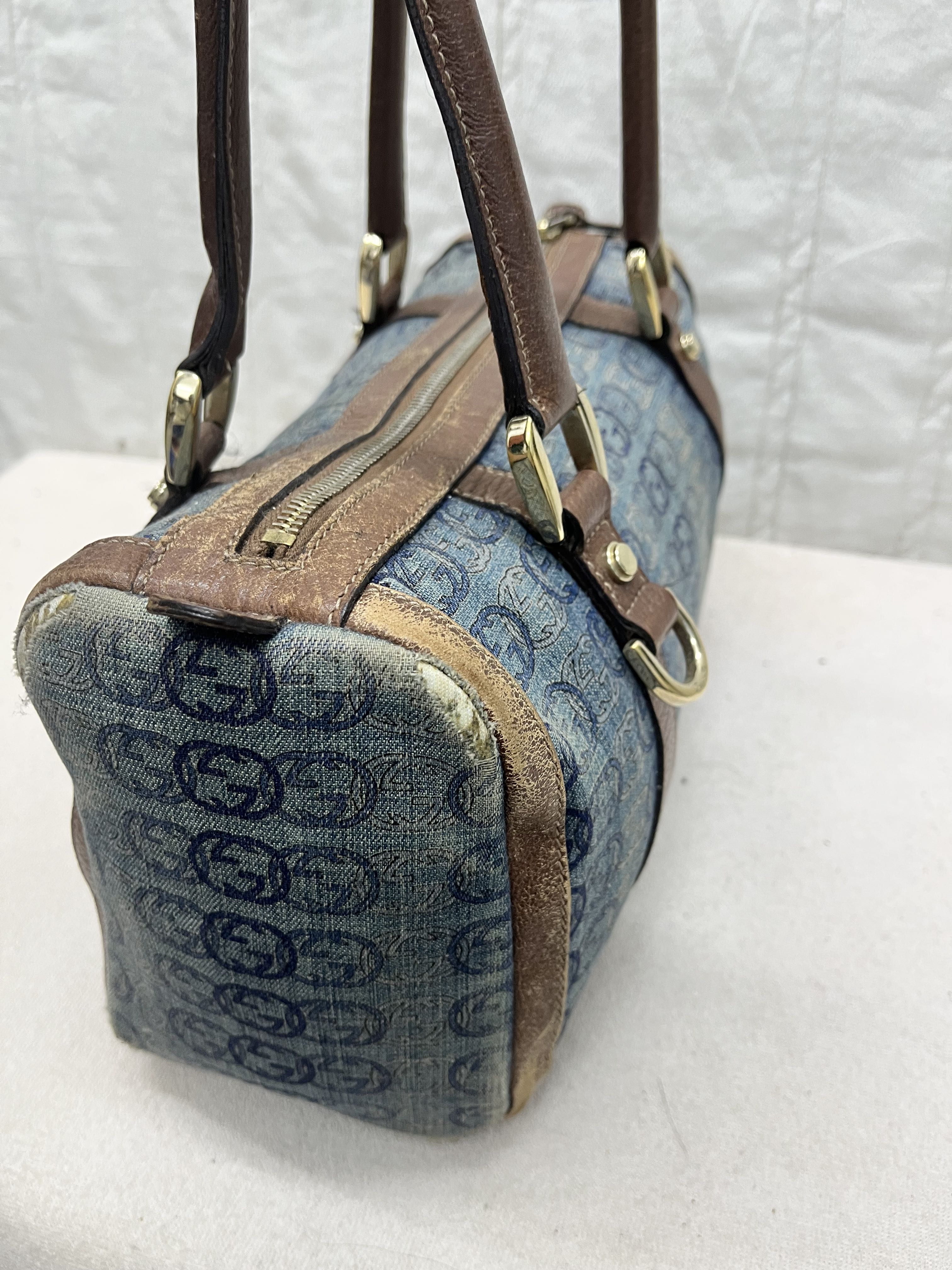 VTG GUCCI ABBEY DENIM LEATHER HANDBAG BOSTON - 3