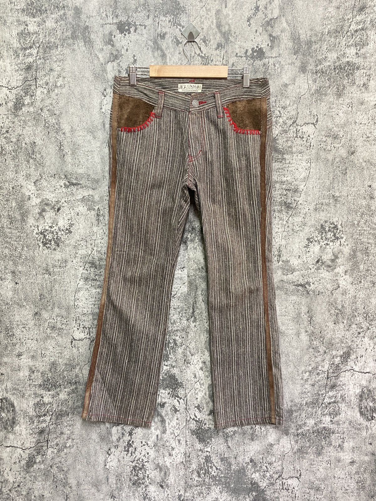 Vintage JEAN NASSAUS Striped Flared Leather Pocket Pant - 1