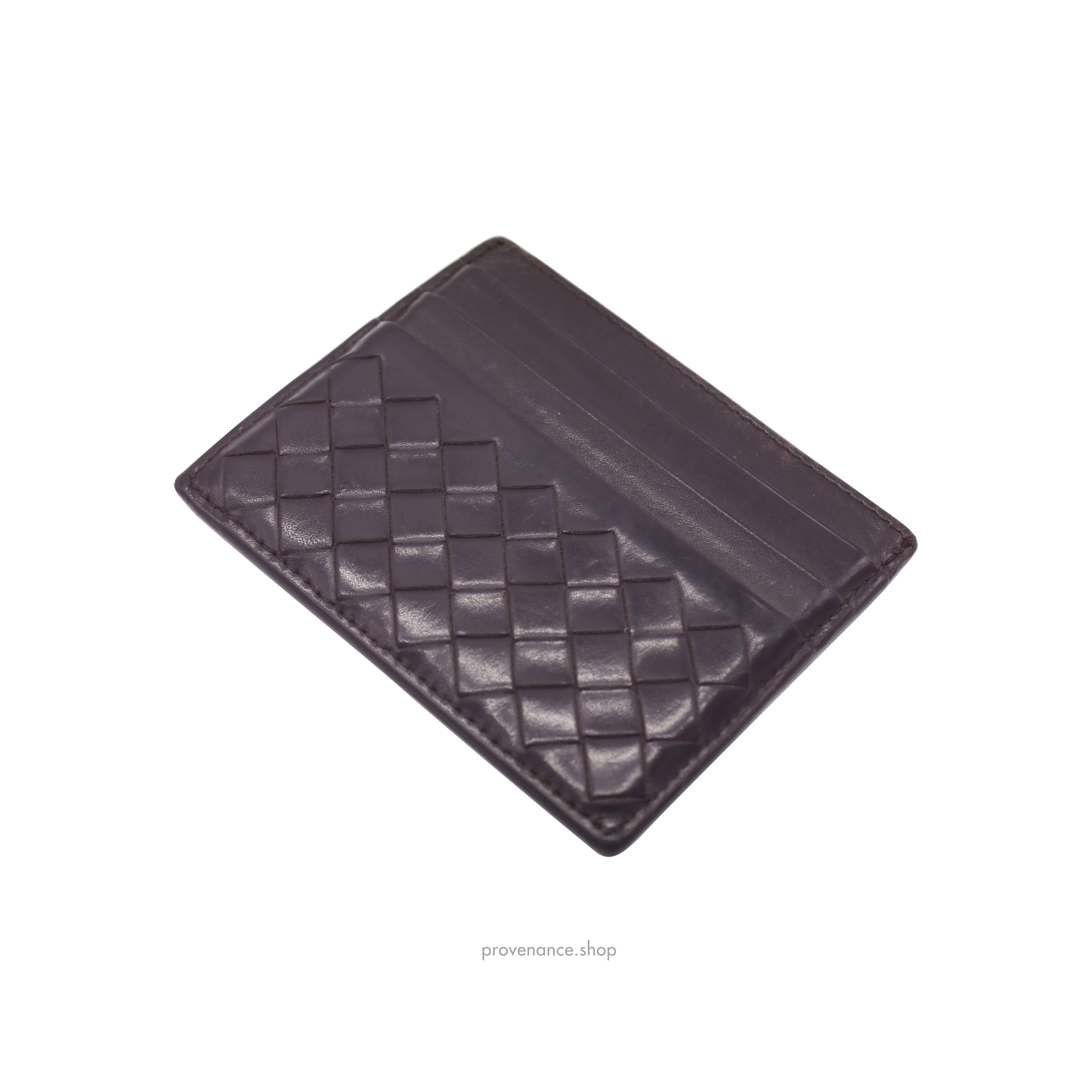 Card Holder Wallet - Chocolate Intrecciato Leather - 4