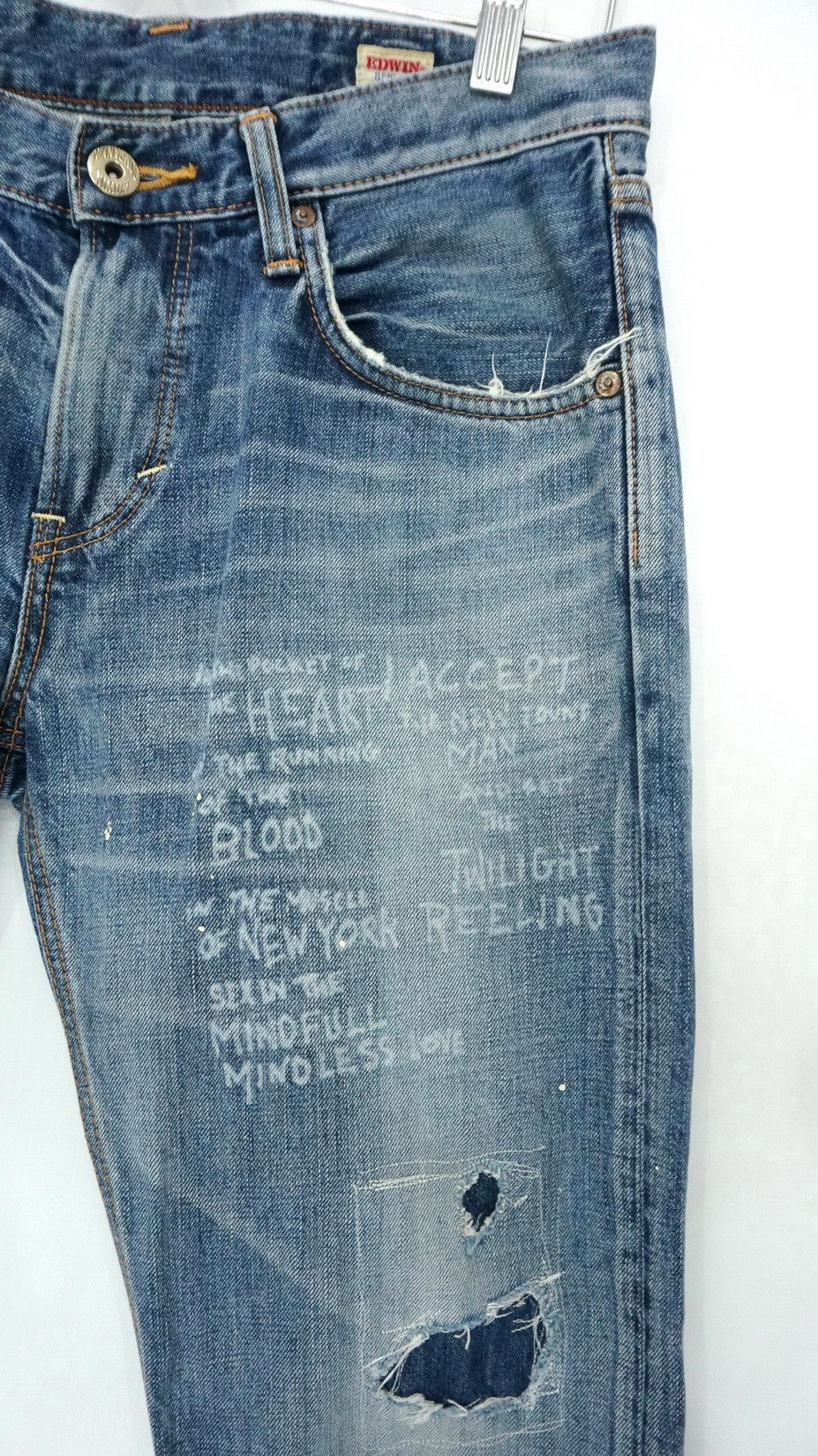 Rare! EDWIN 'Midnight Blues' Reworked Distressed Slim Jeans - 5