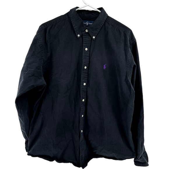 Ralph Lauren Button Down Shirt Long Sleeve Embroidered Logo Classic Fit Black XL - 1