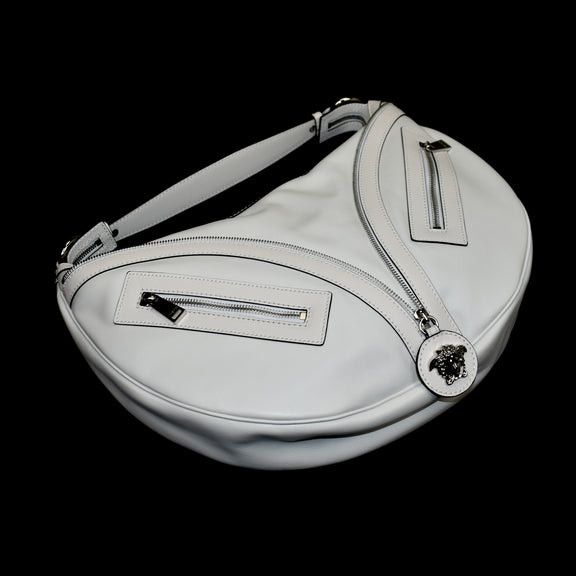 Versace White Leather Medusa Logo Hobo Bag - 3