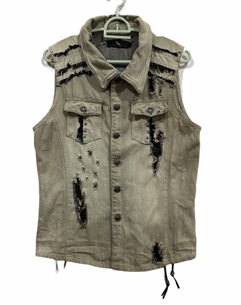 Distressed Denim - Mades Signature Style Sleeveless Distressed Denim Jacket - 1