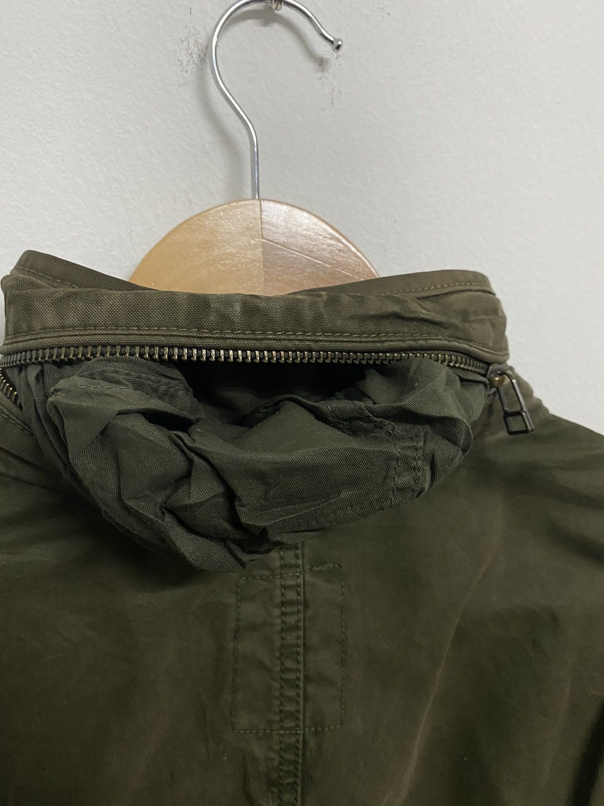 Vintage - GAP Men's Green Military Jacket With Hidden Hood - 8