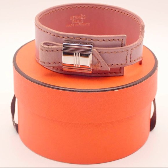 HERMES Artemis Calf Leather Pink palladium buckle bracelet with Hermes Gift Box - 1