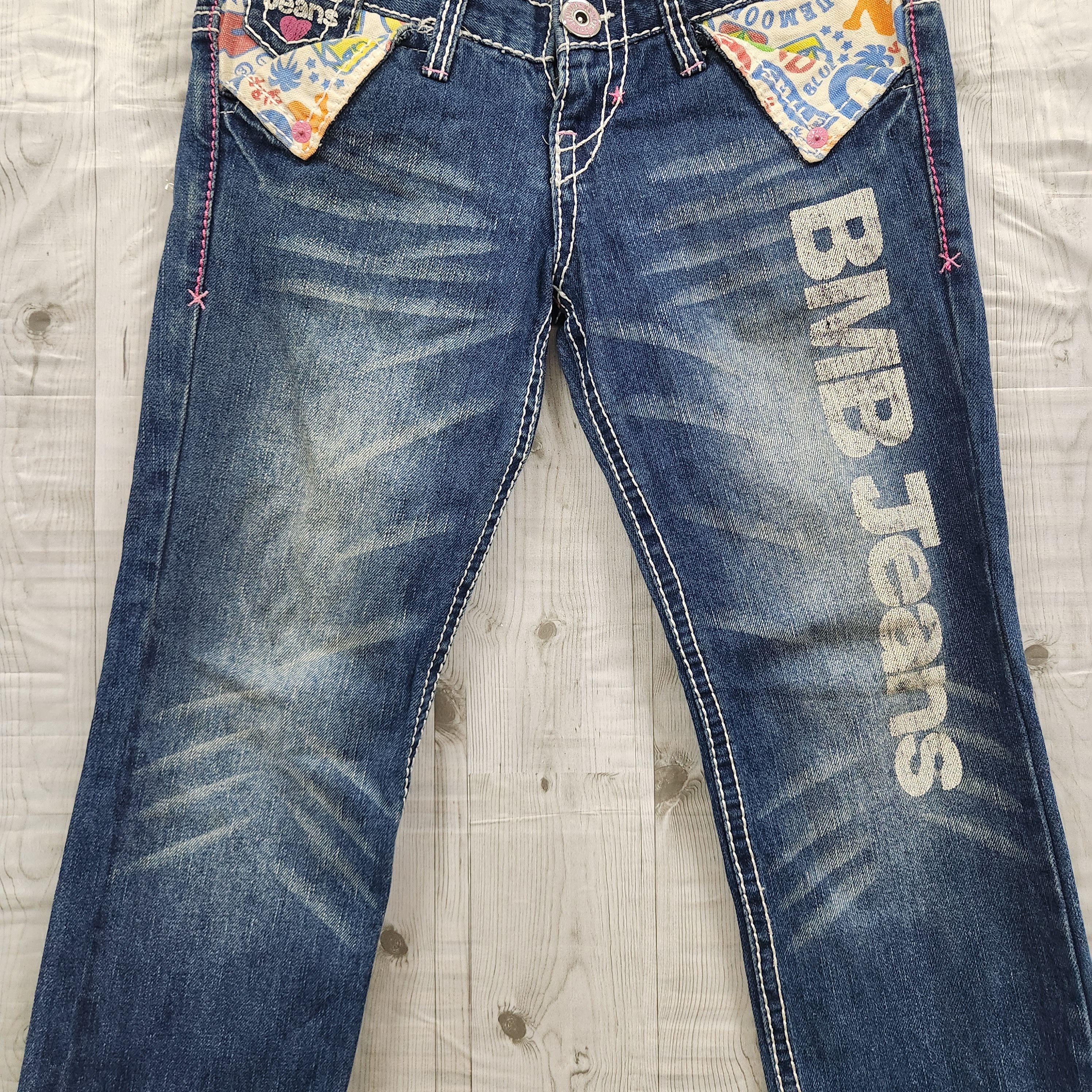 Japanese Brand - Double Waist Colorfull Printed Blue Moon Blue Denim Jeans - 4