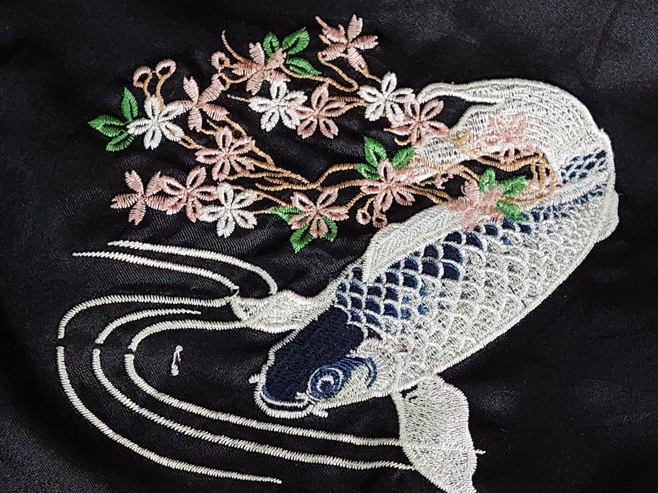 Vintage Sukajan Karakuri Jacket Koi Fish Embroidery Japan - 8