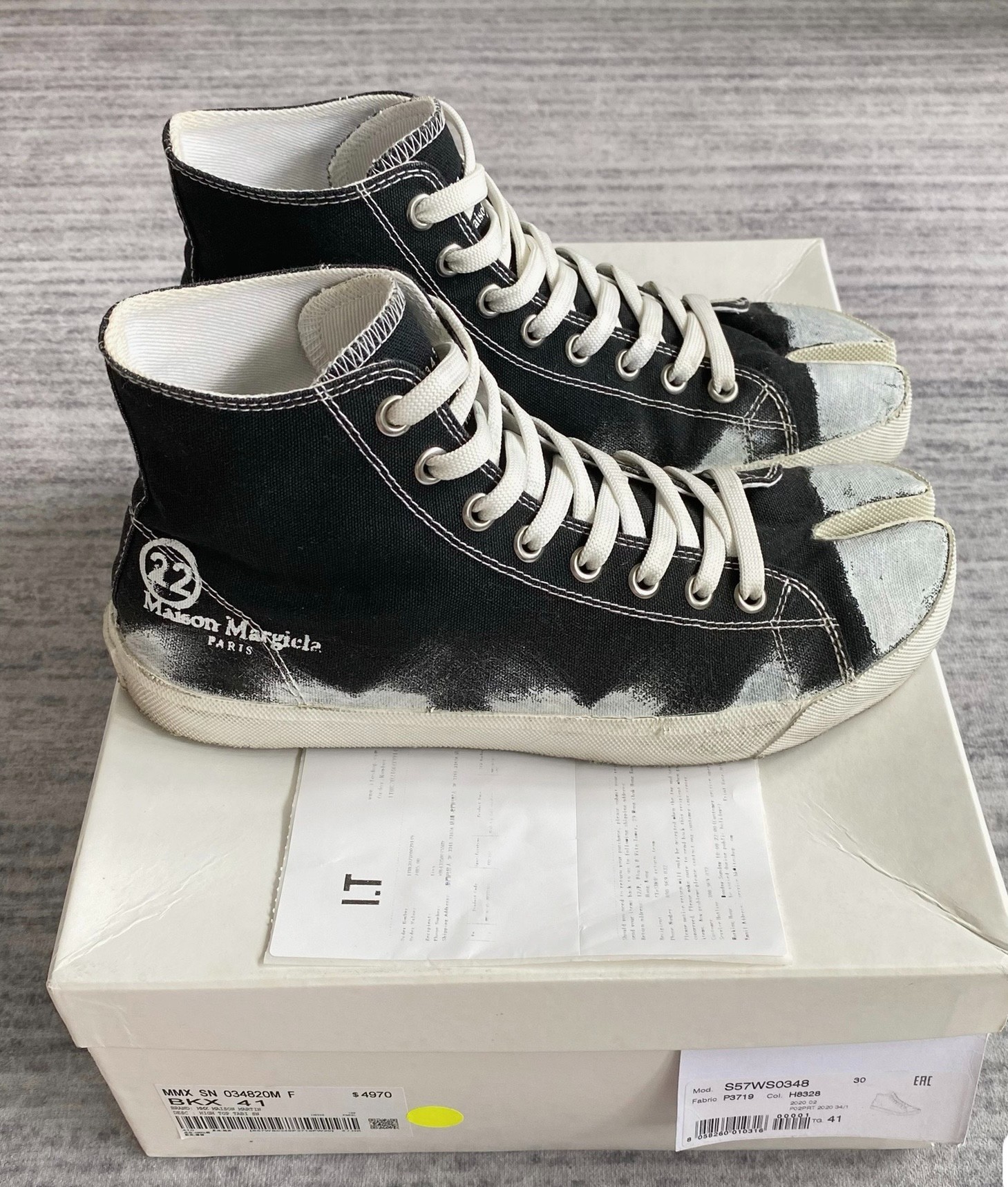 Other Designers Maison Margiela Tabi high-top splatter paint split-toe  canvas shoes | ubvintage | REVERSIBLE