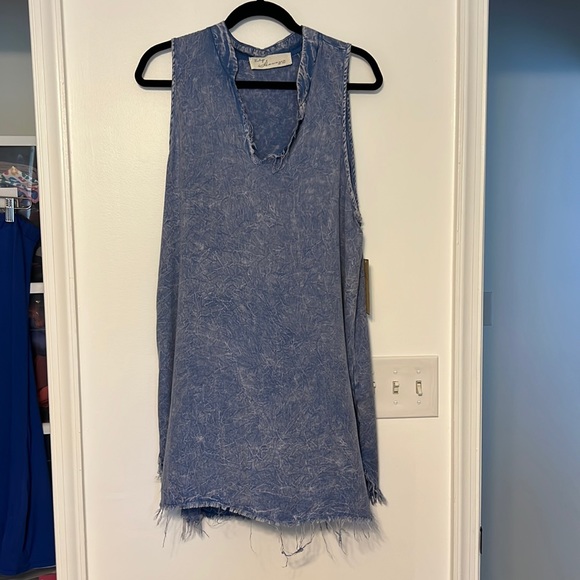 Vintage Havana Blue Raw Hem Soft Denim Look Dress - 2