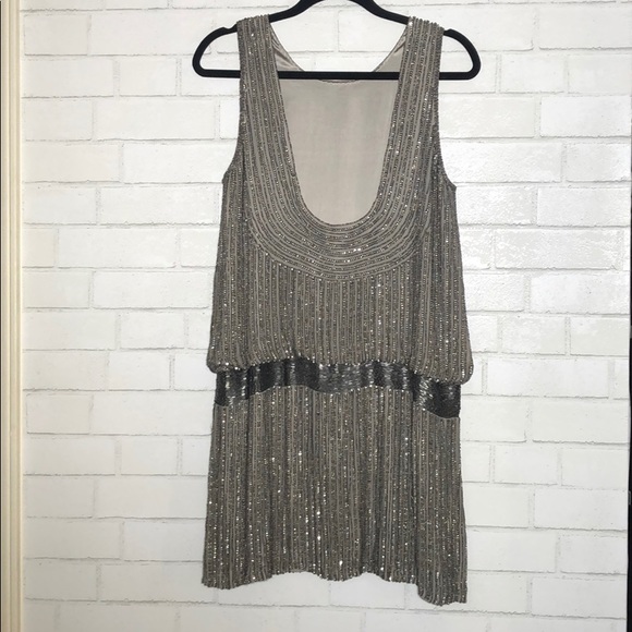 Parker Silver Gatsby Style Dress Sequin + Beaded - 7