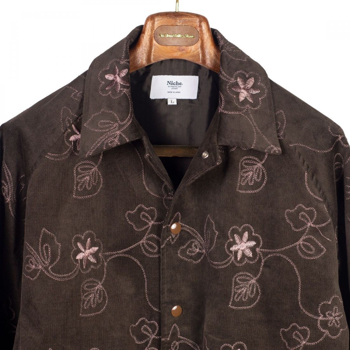 Niche - floral flower corduroy embroidery jacket brown L - 8