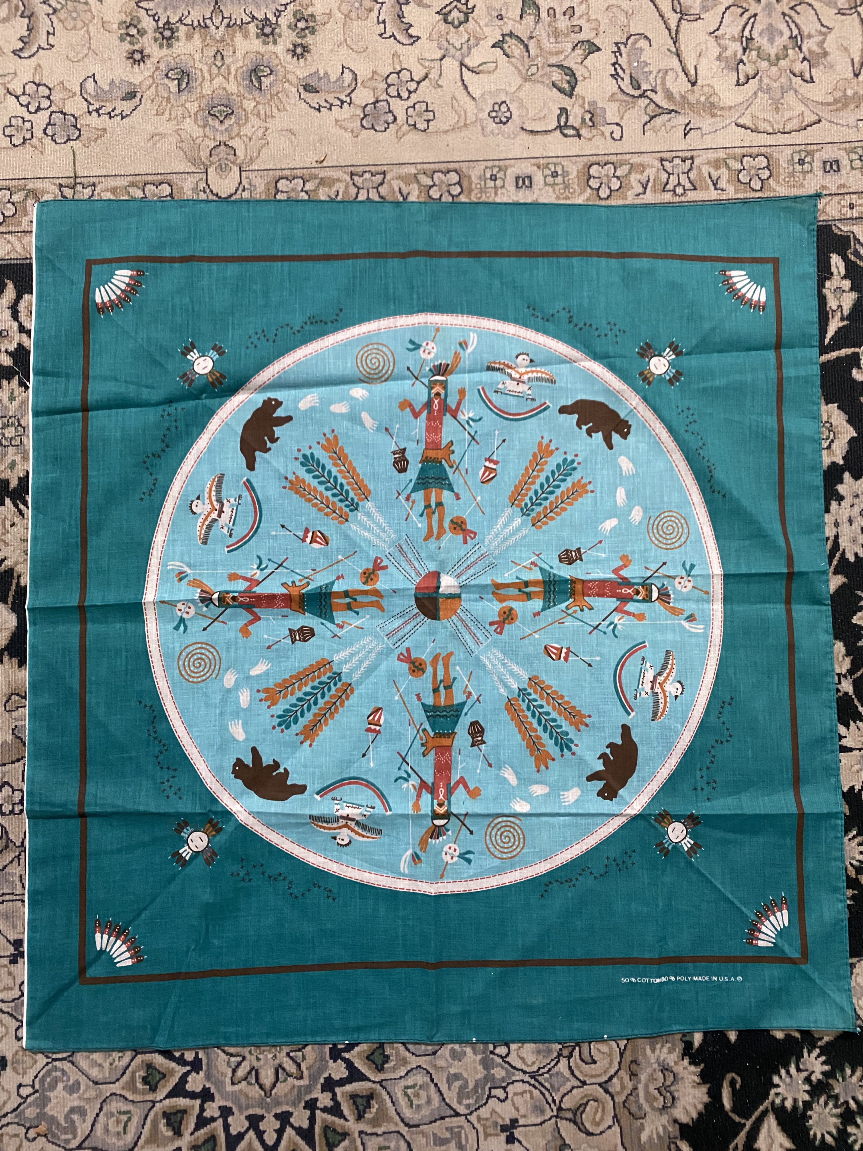 Vintage Native American-Inspired Bandana – Southwest Tribal Print – 50/50 Cotton Poly USA Made - 3