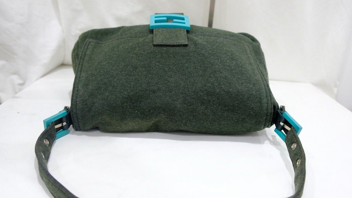 Authentic vintage FENDI Mamma Baguette green cotton handbag - 6