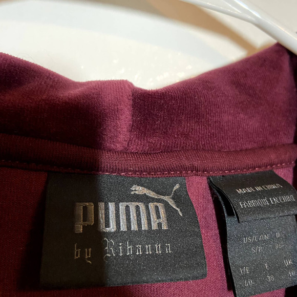 Puma by Rihanna Fenty Cropped Sweatshirt Velour Drawstring Hoodie Pullover Red S - 4