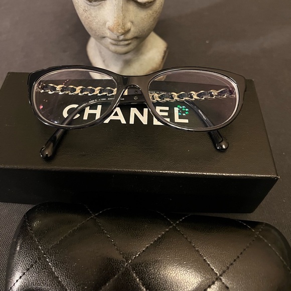 Chanel Rare Navy Blue Silver Chain 3268-Q Eyeglasses Logo 53-17-140 EUC Glasses - 4