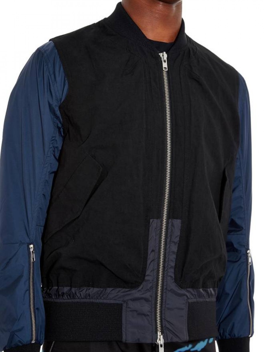 Tim Coppens - RARE Panelled Blue Sleeve Black Bomber Jacket - 3