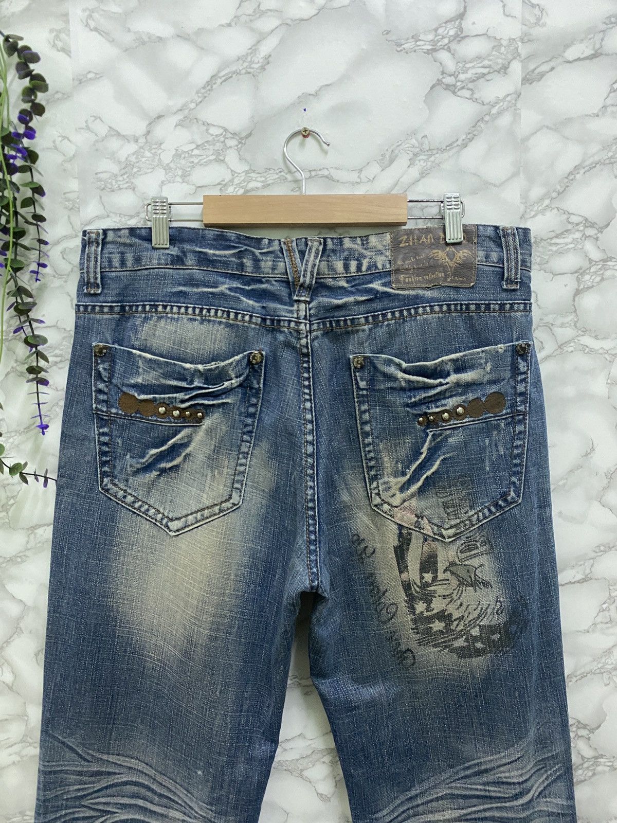 Designer - Vintage ZHAO DAO Patches Distressed Denim Jean - 11