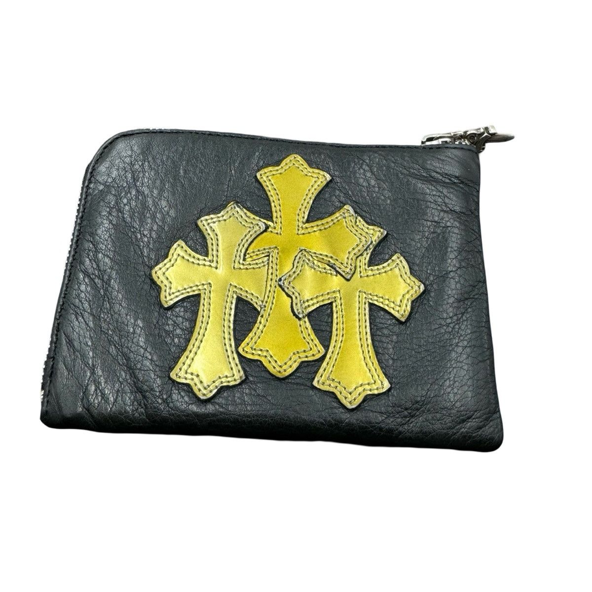 Triple gold leather cross patch cardholder pouch - 1