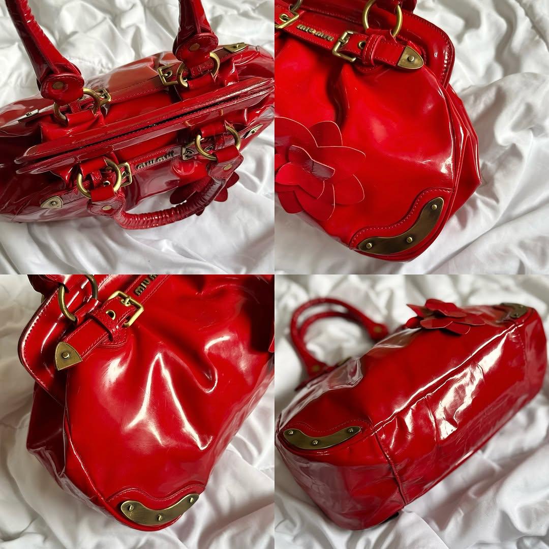 miu miu red leather top handlebag - 5