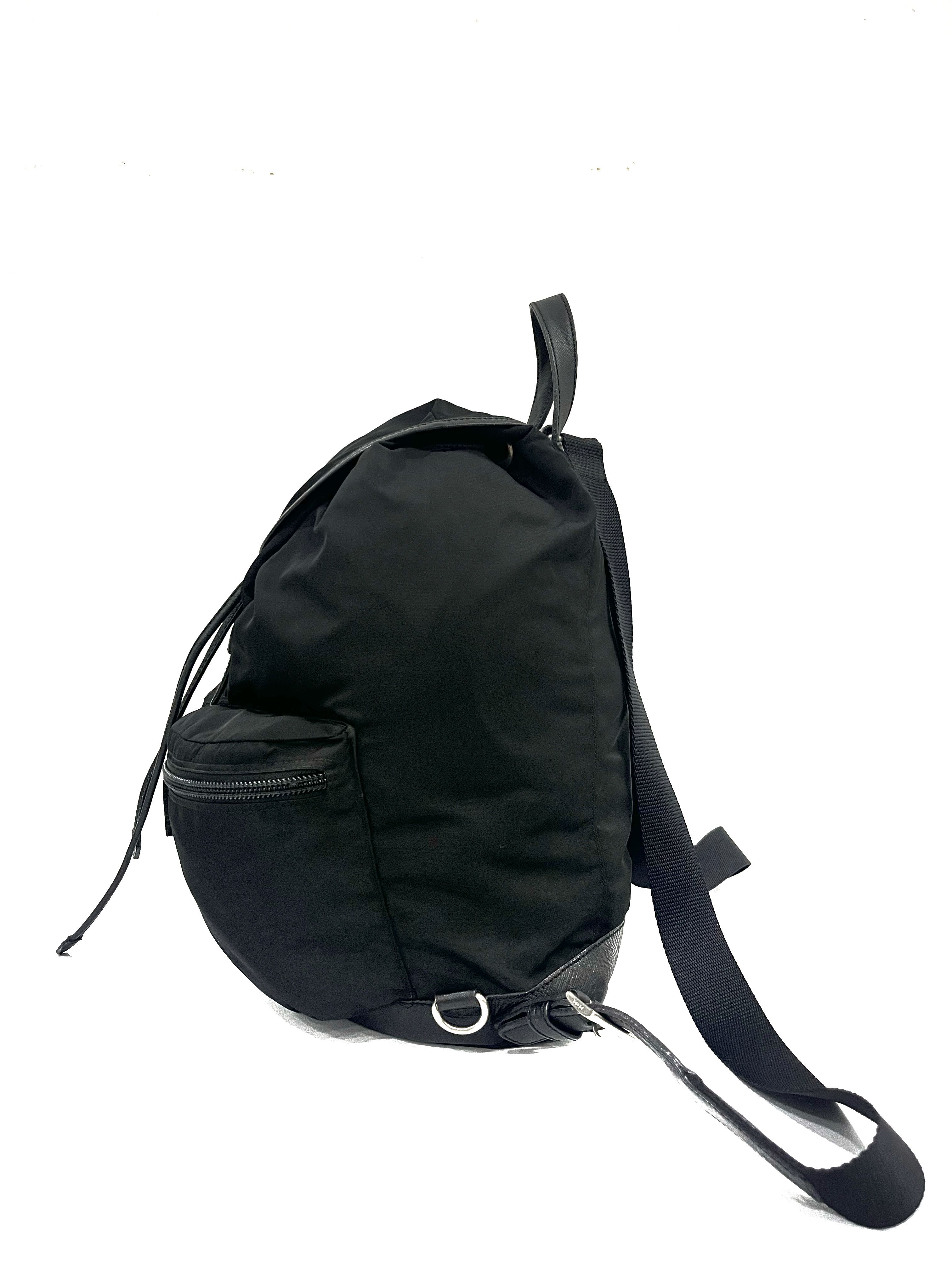 Authentic Prada Black Utility Tessuto Backpack Drawstring Bag - 2