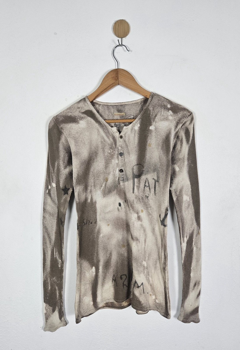 Kapital waffle-knit henley shirt tie-dye bleach - 1