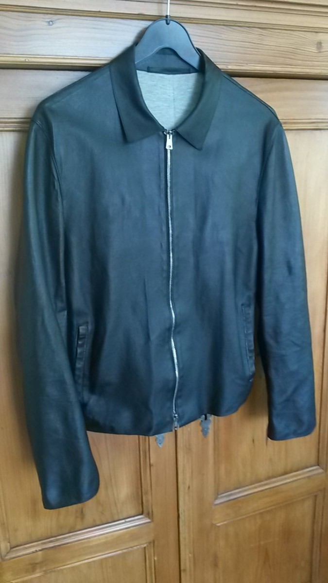 Black Unstructured Laser Cut Leather Jacket S M - 1